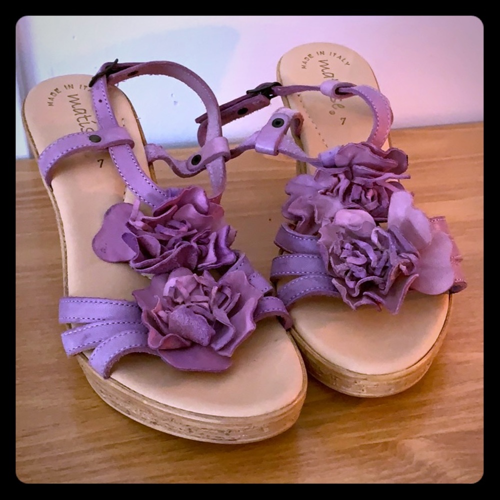 Matisse suede flower wedges